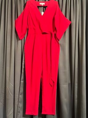 Adelyn Rae Bright Red Wrap-Front Jumpsuit
